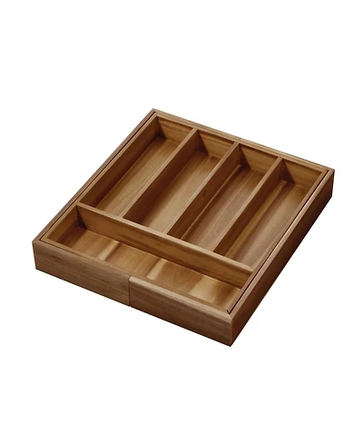 iDesign Expandable Acacia Wood Cutlery Drawer Organizer -Natural