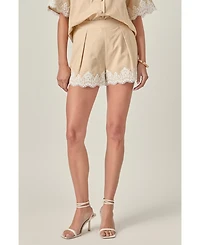 English Factory Women's Linen Lace Shorts