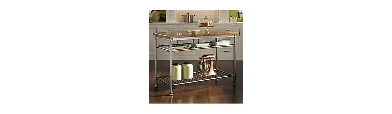 Slickblue Classic French Style Hardwood Butcher Block Top Metal Kitchen Utility Table