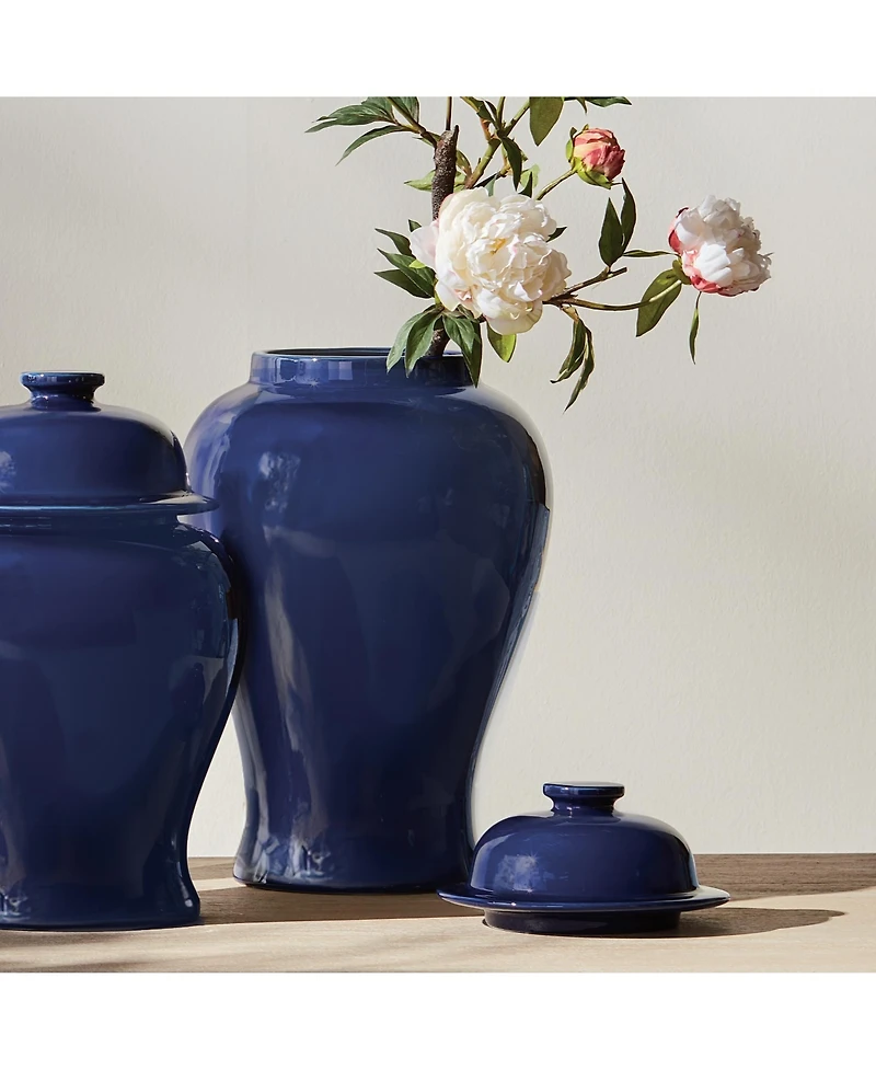 Napa Home & Garden Koa Wide Lidded Ginger Jar - Navy Ceramic - Large Size