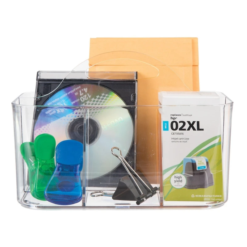 mDesign Small Plastic Caddy Tote for Desktop Office Supplies, 2 Pack, Clear