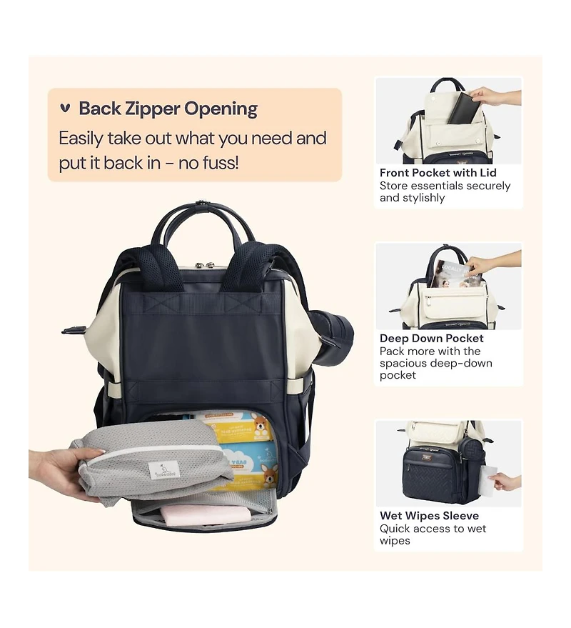 BabbleRoo Premium Faux Leather Diaper Bag Backpack Spacious & Stylish Nappy Organizer Light Brown