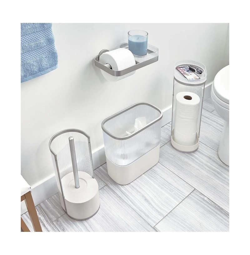iDesign Fluted Toilet Paper Storage Holder with Shelf - Clear/Satin/Gray