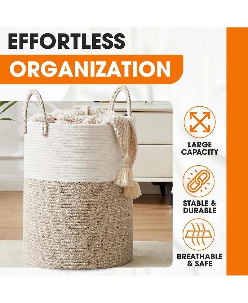 Cheer Collection Large Laundry Hamper (15" x 19.7") - 2 Tone Tan