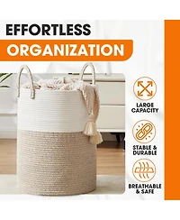 Cheer Collection Large Laundry Hamper (15" x 19.7") - 2 Tone Tan