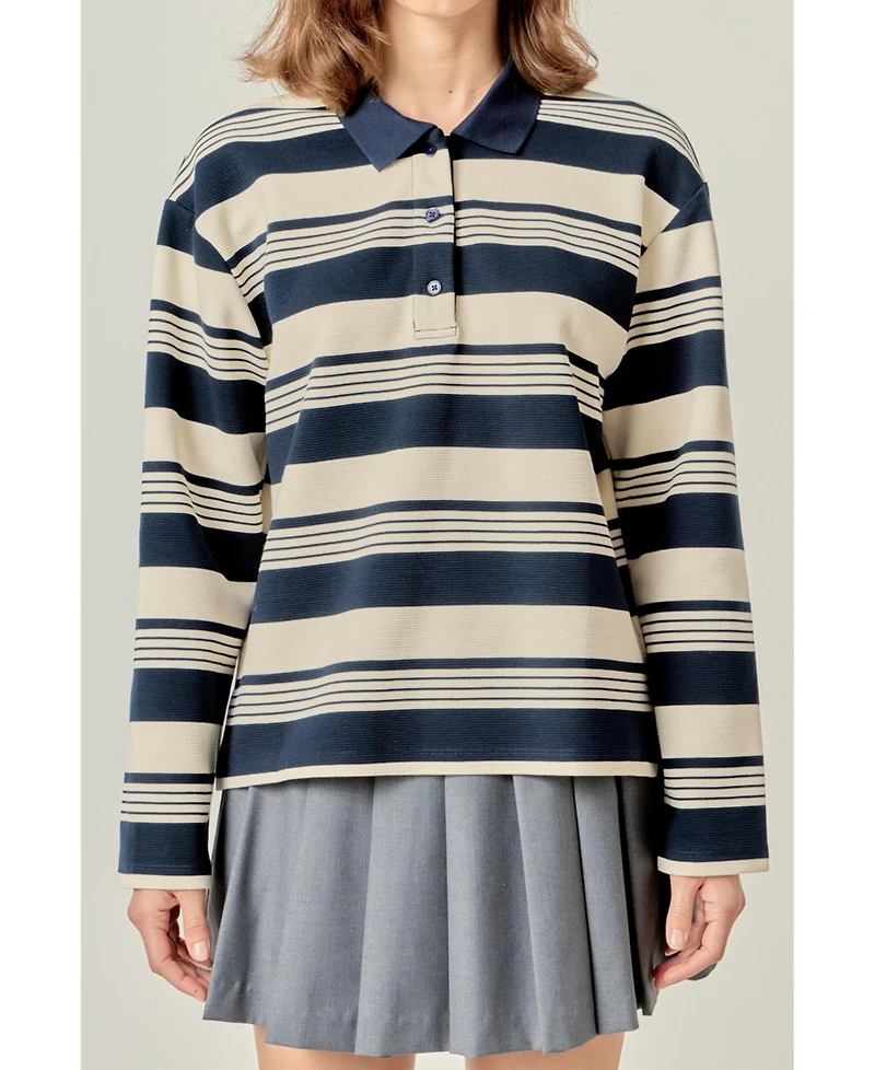 English Factory Women's Striped Polo Shirt