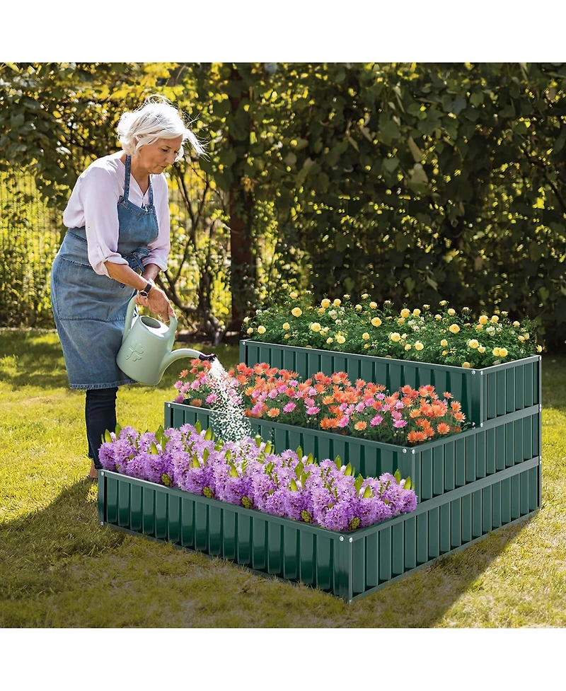 3-Tier Raised Garden Bed,47" x 47" 24" Metal Outdoor Elevated Planter Box