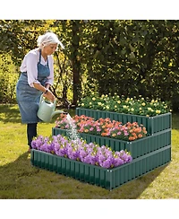 3-Tier Raised Garden Bed,47" x 47" 24" Metal Outdoor Elevated Planter Box