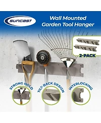 Suncast 2 Foot Wall Mount Long Handled Garden Tool Hanger Organizer (2 pack)