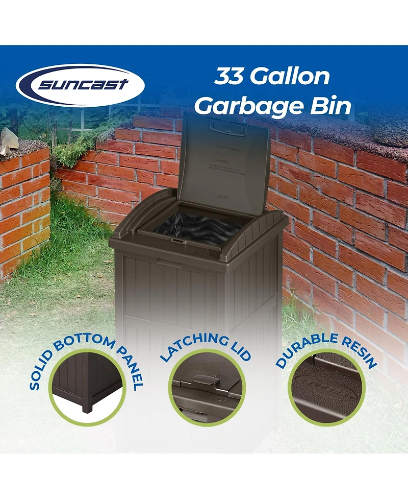 Suncast Trash Hideaway Outdoor Patio 33 Gal Garbage Waste Trash Can Bin (3 Pack)