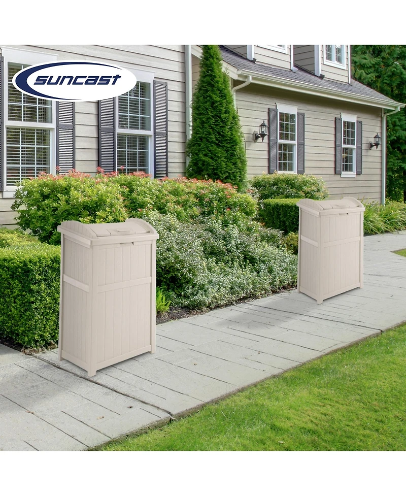 Suncast 30-33 Gallon Deck Patio Resin Garbage Trash Can Hideaway, Taupe (2 Pack)