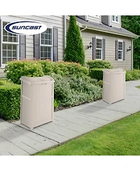 Suncast 30-33 Gallon Deck Patio Resin Garbage Trash Can Hideaway, Taupe (2 Pack)