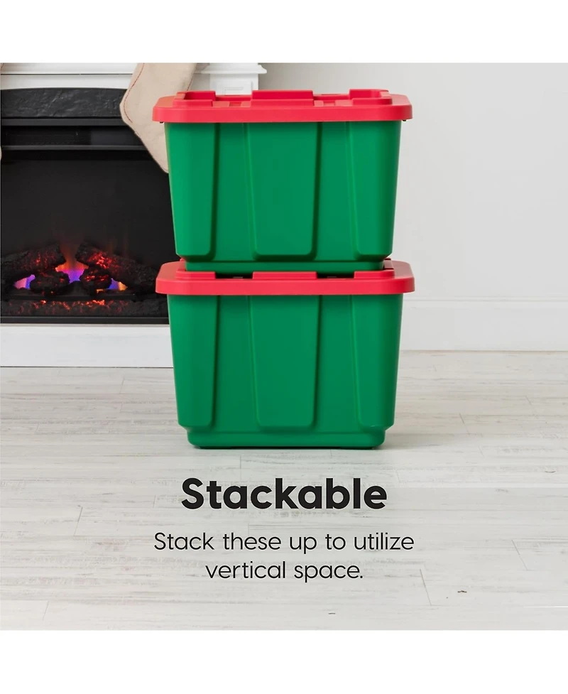 Iris Usa 11.5Gal/46Qt Heavy-Duty Stackable Plastic Holiday Storage Bin Tote Container with Quick Snap Lid - 4 Pack