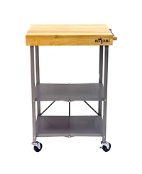 Origami Foldable Wheeled Portable Solid Wood Top Kitchen Island Bar Cart, Silver