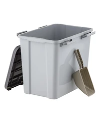 Iris Usa 40lbs/32qt Dog Food Storage Container with 2 Cup Scoop, Gasket Seal Lid, Gray/Dark Gray