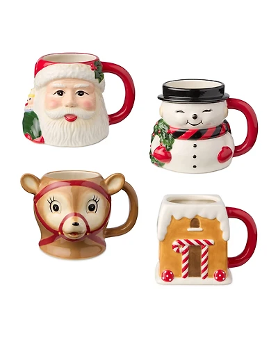 Certified International Santa's Retro Christmas 3-d Mugs, Set of 4