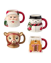 Certified International Santa's Retro Christmas 3-d Mugs, Set of 4