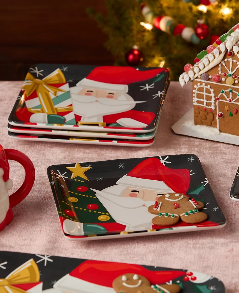 Certified International Christmas Whimsy Santa Dessert Plates, Set of 4