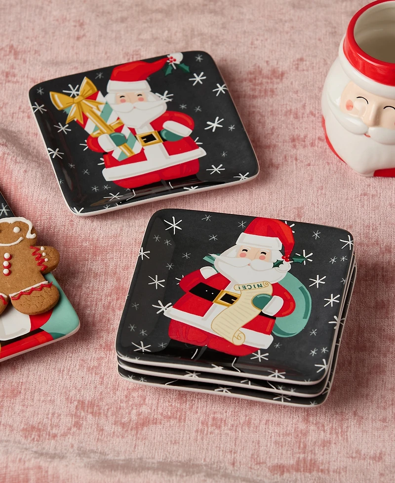 Certified International Christmas Whimsy Santa Canape Plates, Set of 4