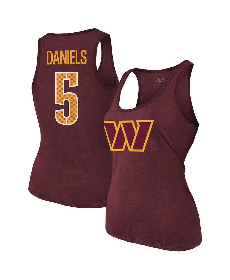 Majestic Women's Jayden Daniels Burgundy Washington Commanders Name Number Tri-Blend Scoop Neck Tank Top