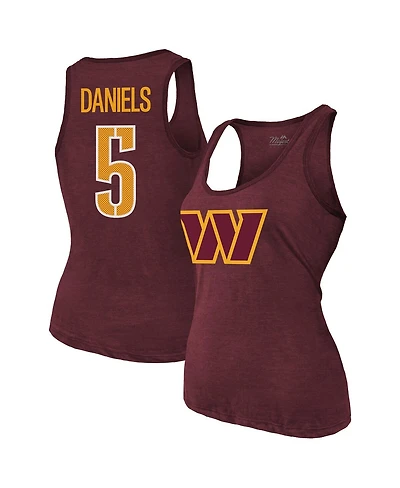 Majestic Women's Jayden Daniels Burgundy Washington Commanders Name Number Tri-Blend Scoop Neck Tank Top