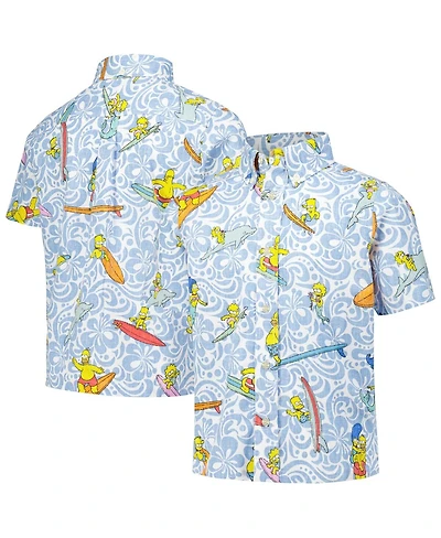 Reyn Spooner Big Boys and Girls Light Blue The Simpsons Cowabunga Button-Up Shirt