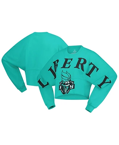 Spirit Jersey Women's Mint New York Liberty Jumbo Print Oversized Cropped Long-Sleeve T-Shirt