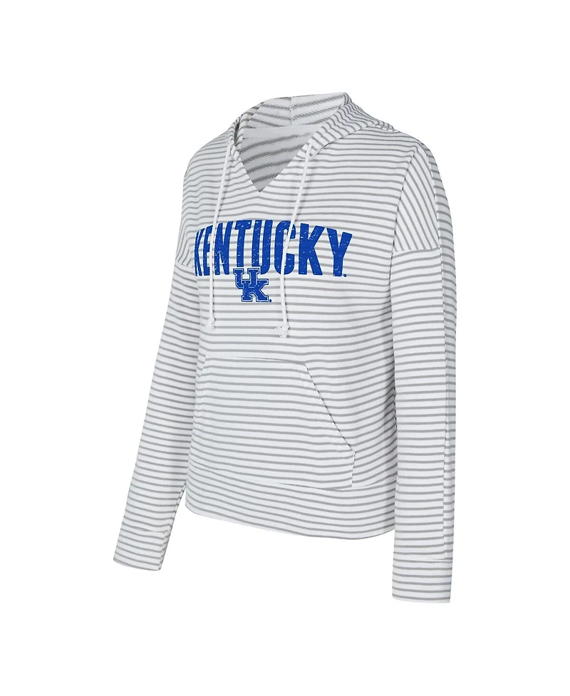 Concepts Sport Men's White/Gray Kentucky Wildcats French Terry Striped V-Neck Pullover Hoodie