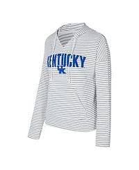 Concepts Sport Men's White/Gray Kentucky Wildcats French Terry Striped V-Neck Pullover Hoodie