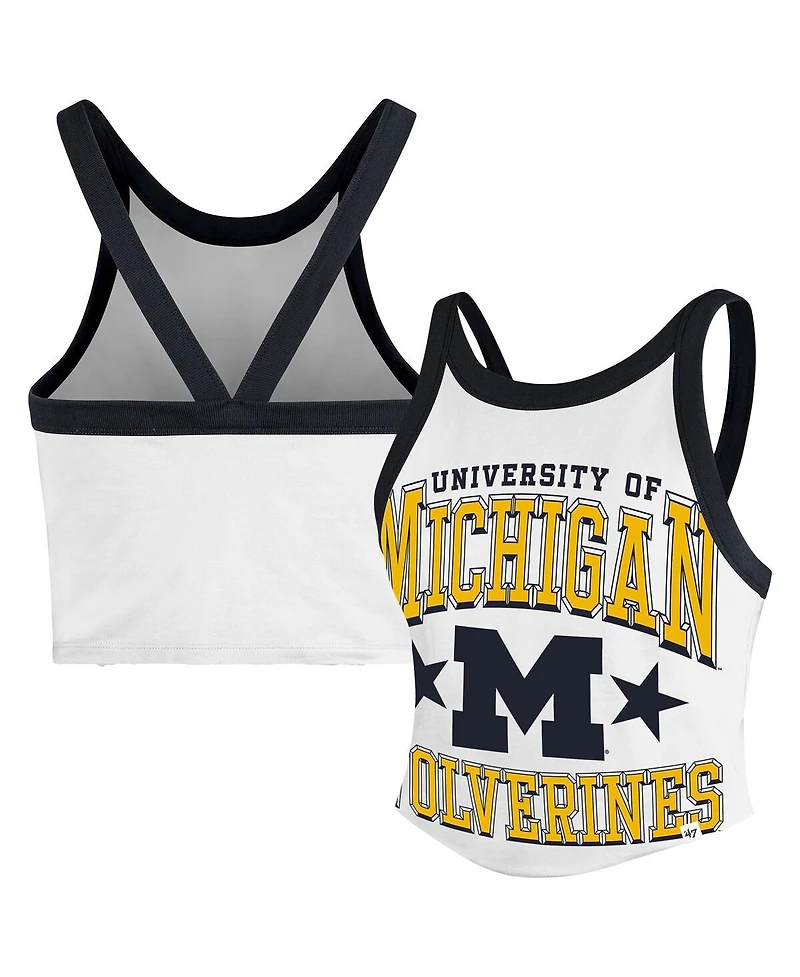 '47 Brand Women's White Michigan Wolverines Energize Sporty Cropped Racerback Tank Top