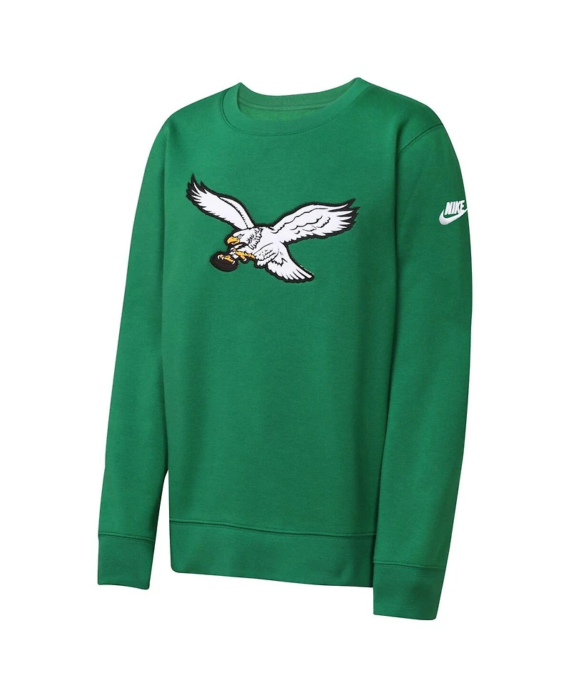 Nike Big Boys and Girls Kelly Green Philadelphia Eagles Rewind Essential Pullover Crewneck Sweatshirt