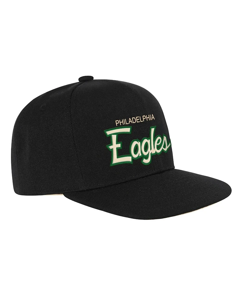 Mitchell & Ness Big Boys and Girls Black Philadelphia Eagles Cream Team Script Snapback Hat