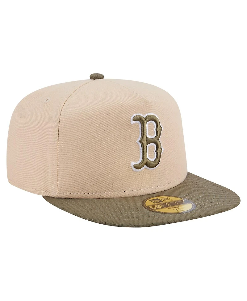 New Era Men's Light Beige/Olive Boston Red Sox Two-Tone Color Pack A-Frame 59FIFTY Fitted Hat