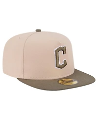 New Era Men's Light Beige/Olive Cleveland Guardians Two-Tone Color Pack A-Frame 59FIFTY Fitted Hat