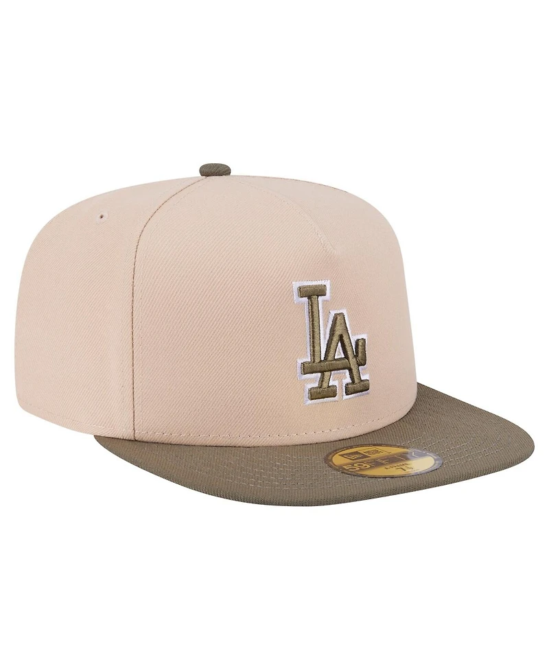 New Era Men's Light Beige/Olive Los Angeles Dodgers Two-Tone Color Pack A-Frame 59FIFTY Fitted Hat