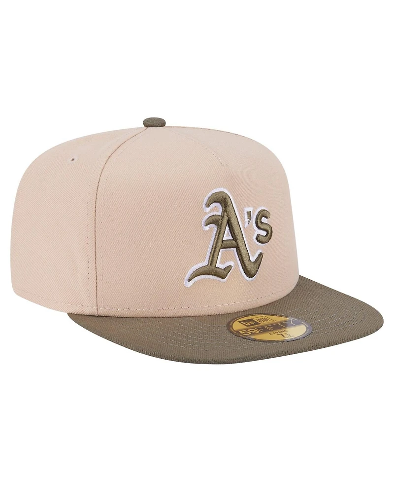 New Era Men's Light Beige/Olive Athletics Two-Tone Color Pack A-Frame 59FIFTY Fitted Hat
