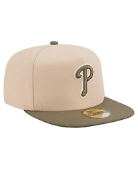 New Era Men's Light Beige/Olive Philadelphia Phillies Two-Tone Color Pack A-Frame 59FIFTY Fitted Hat