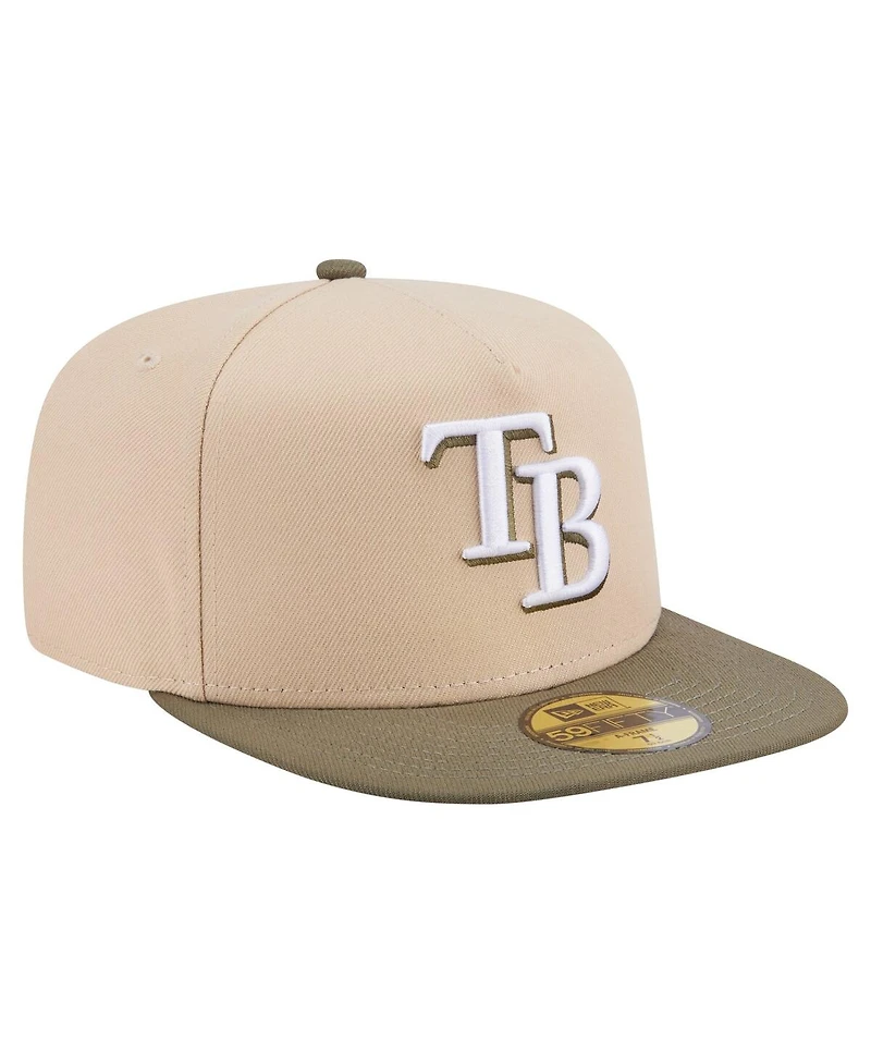 New Era Men's Light Beige/Olive Tampa Bay Rays Two-Tone Color Pack A-Frame 59FIFTY Fitted Hat