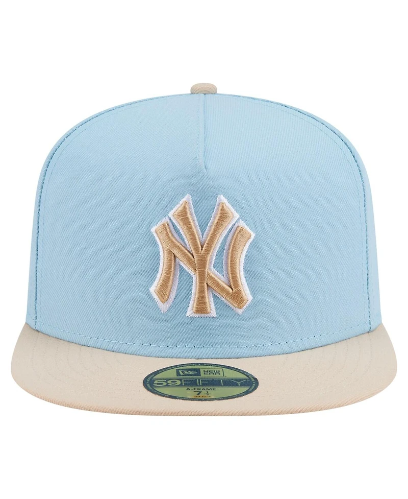 New Era Men's Light Blue/Cream York Yankees Two-Tone Color Pack A-Frame 59FIFTY Fitted Hat