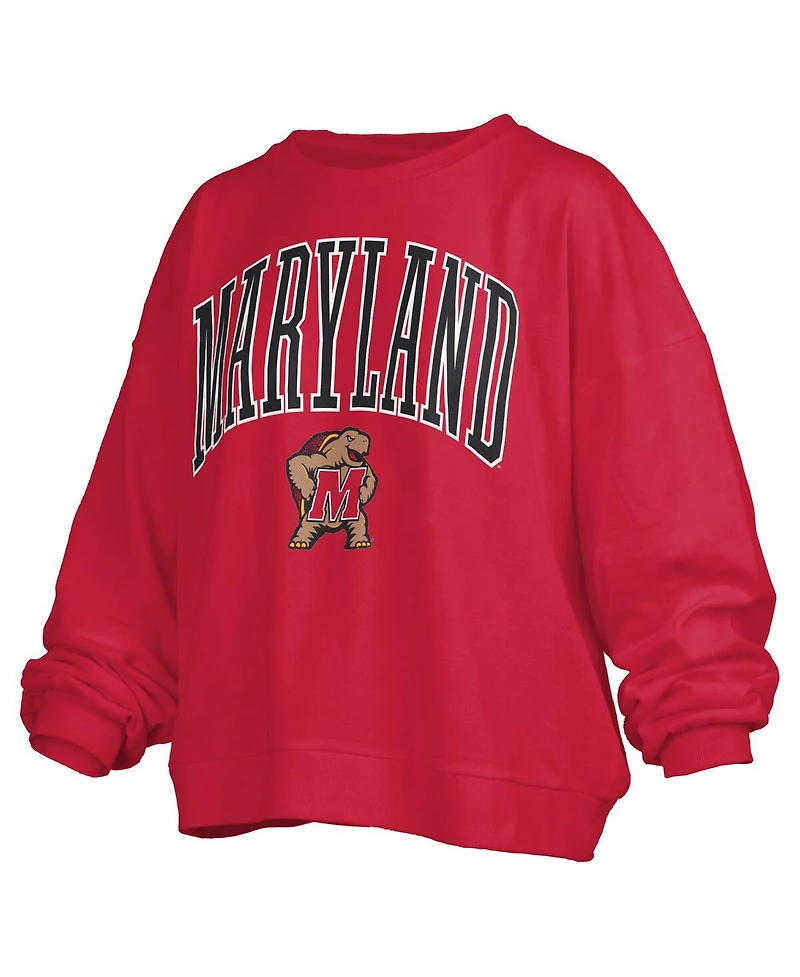 Pressbox Women's Red Maryland Terrapins Janise Arch Over Logo Waist Length Oversized Pullover Sweatshirt