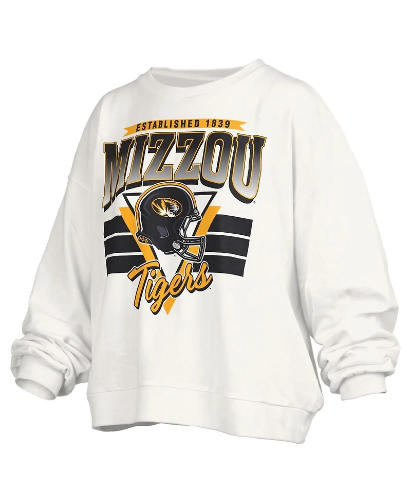 Pressbox Women's White Missouri Tigers Oversized Janice Retro Waist-Length Pullover Sweatshirt