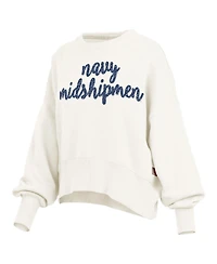 Pressbox Women's Cream Navy Midshipmen Oversized Chelsea Waist Length Pullover Sweatshirt