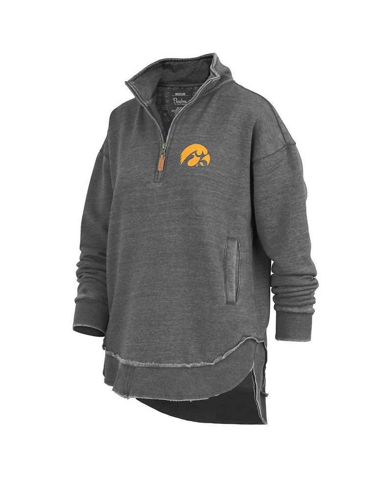 Pressbox Women's Black Iowa Hawkeyes Northfork Sojourn Poncho Quarter-Zip Sweatshirt