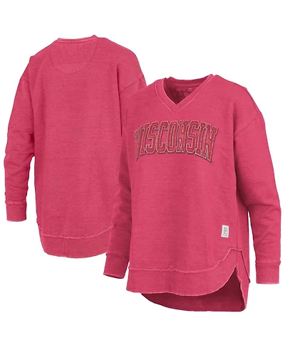 Pressbox Women's Red Wisconsin Badgers Westin Poncho V-Neck Pullover Sweatshirt