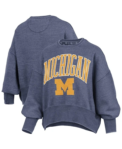 Pressbox Women's Navy Michigan Wolverines Oversized Waist-Length Crewneck Sweatshirt