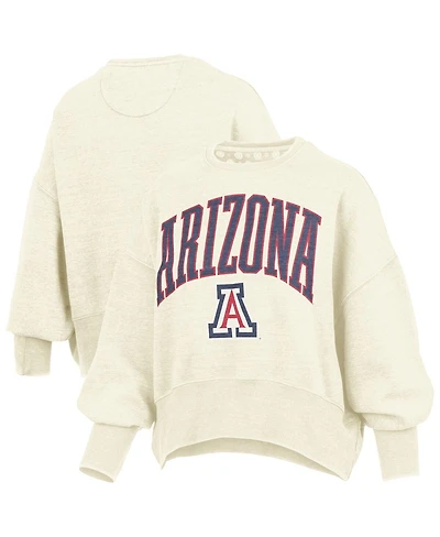 Pressbox Women's Natural Arizona Wildcats Oversized Waist-Length Crewneck Sweatshirt