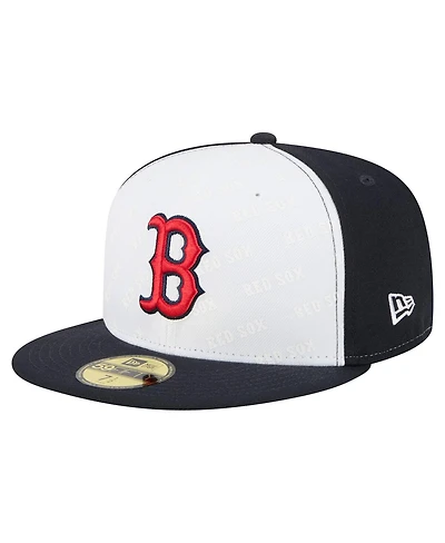New Era Men's White/Navy Boston Red Sox Repeat 59FIFTY Fitted Hat