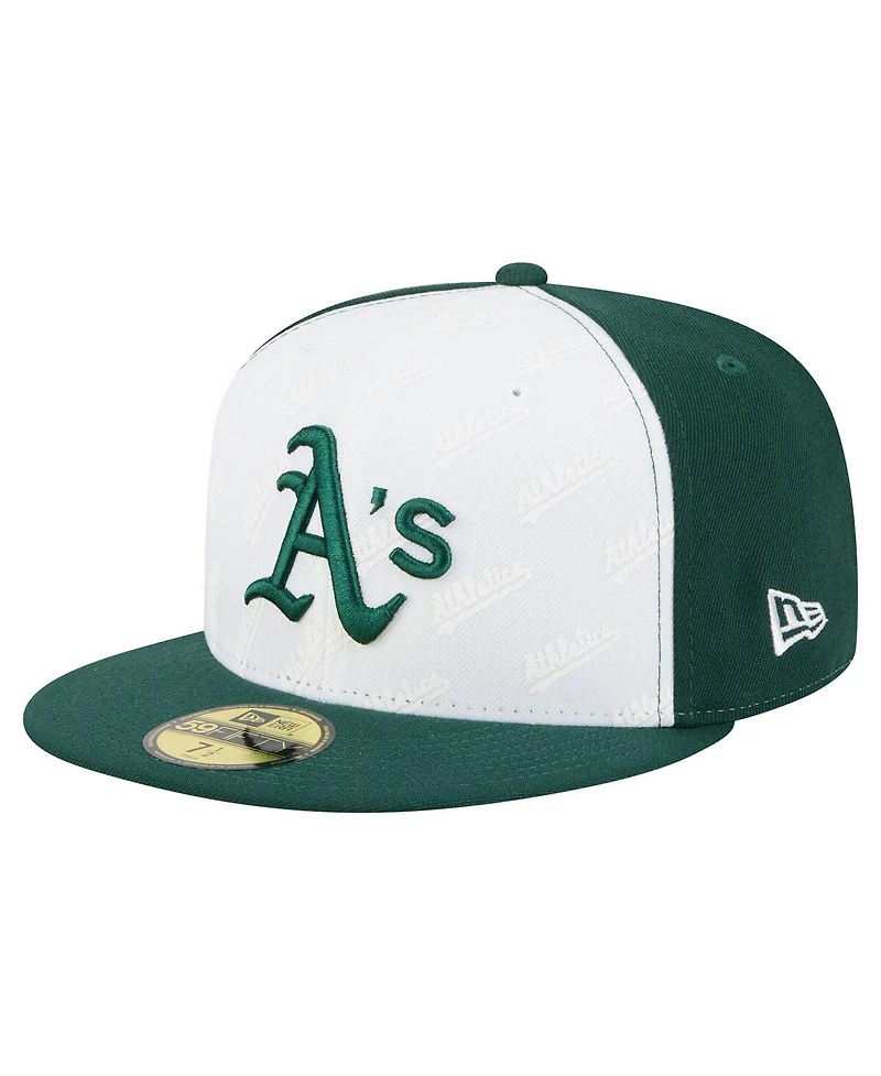 New Era Men's White/Green Athletics Repeat 59FIFTY Fitted Hat