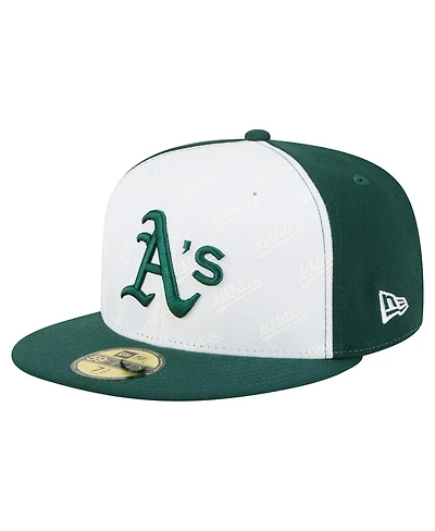 New Era Men's White/Green Athletics Repeat 59FIFTY Fitted Hat