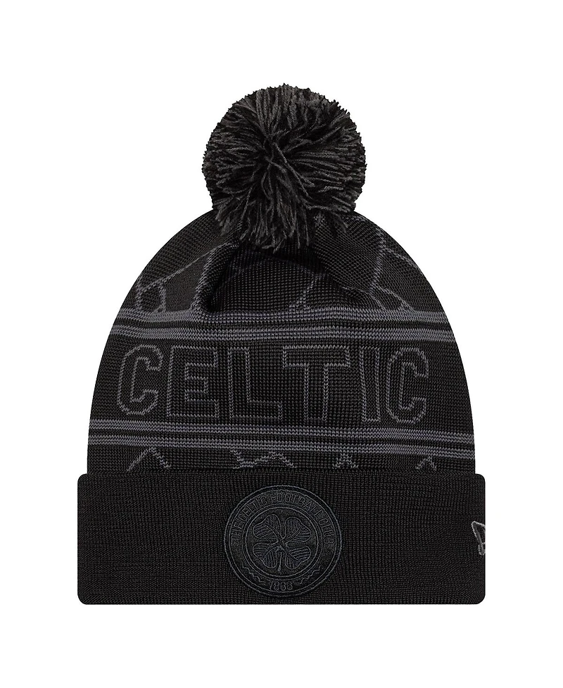 New Era Men's Black Celtic Sport Cuffed with Pom Knit Hat